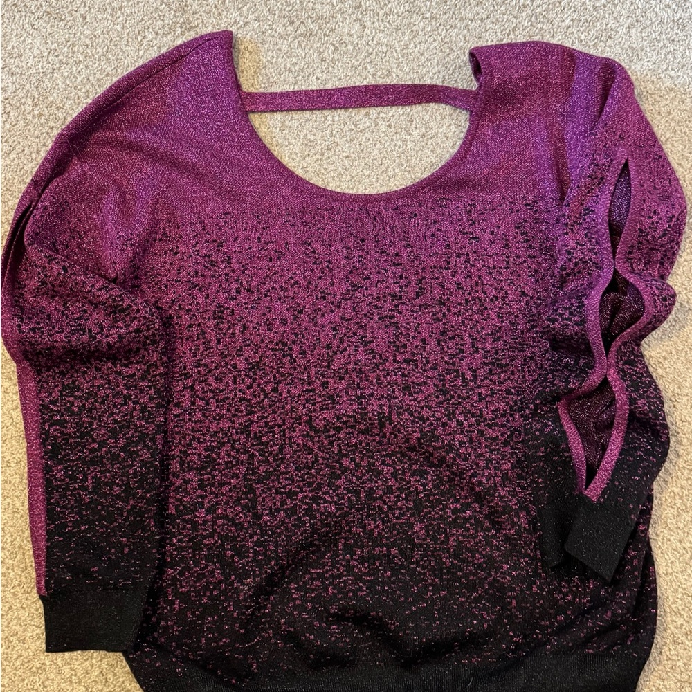 Thalia Sodi Purple and Black Sparkly Sweater with Cutout Details